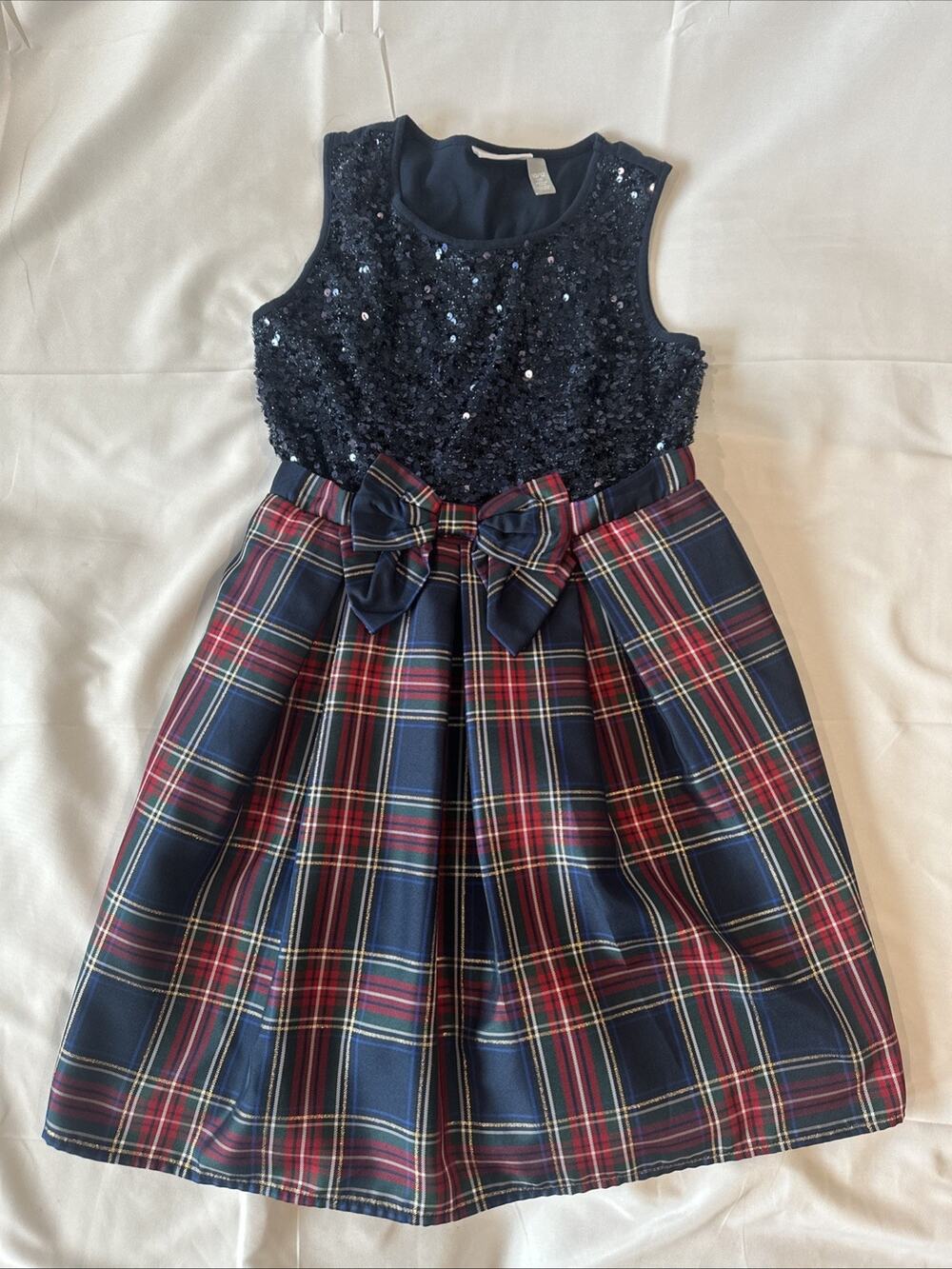 🎀 The Children’s Place Girls 12/14 blue sequence Plaid Sleeveless Dress 💙